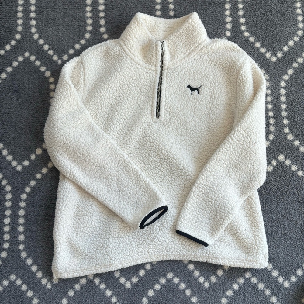 PINK Victoria's Secret - Cream Sherpa Quarter-Zip Sweatshirt - Women’s LARGE